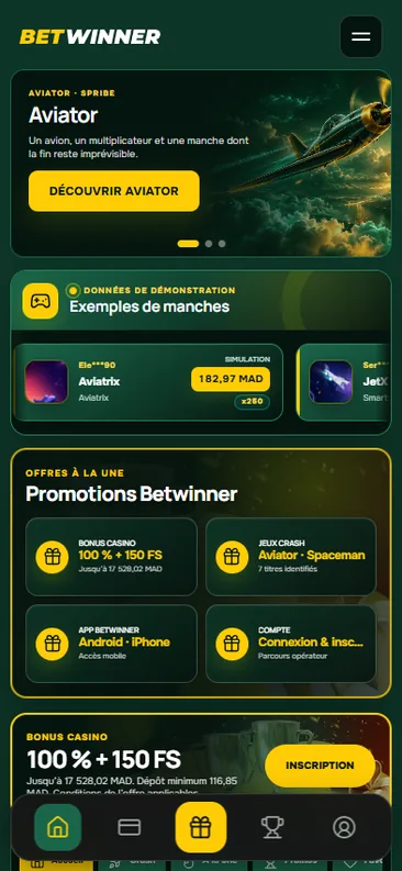 Vue mobile localisée de Betwinner en français